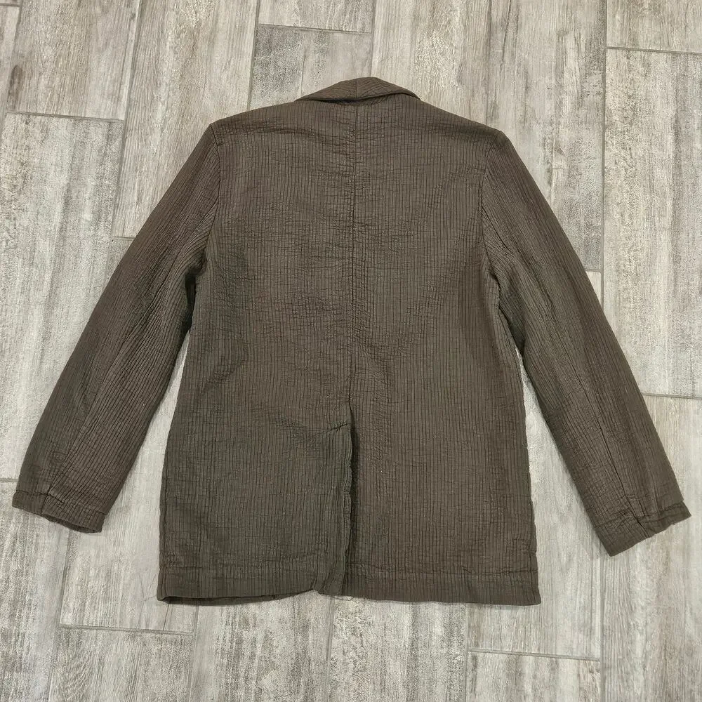 Free People Rowan Crinkled Cotton Blazer Womens S Deep Army Green Boho Chic Soft